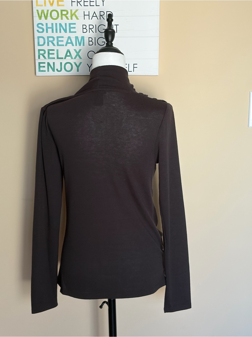 Ann Taylor Black Draped Long-Sleeve Wrap Top - Picture 2 of 4